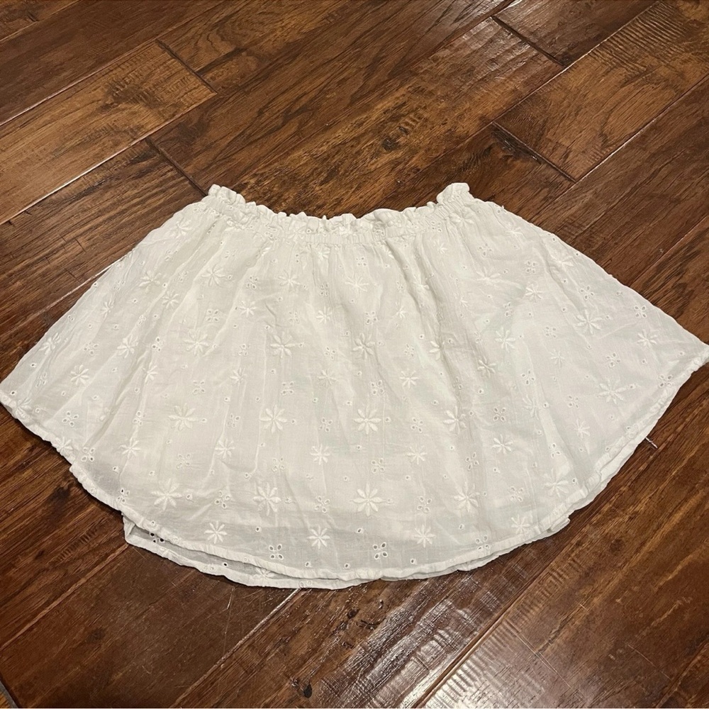 Aerie White Embroidered Skater Skirt